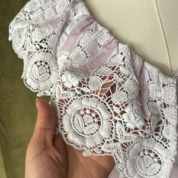 Miguelina 100 % linen crochet lace detailed lavender romper, M - Picture 6 of 16